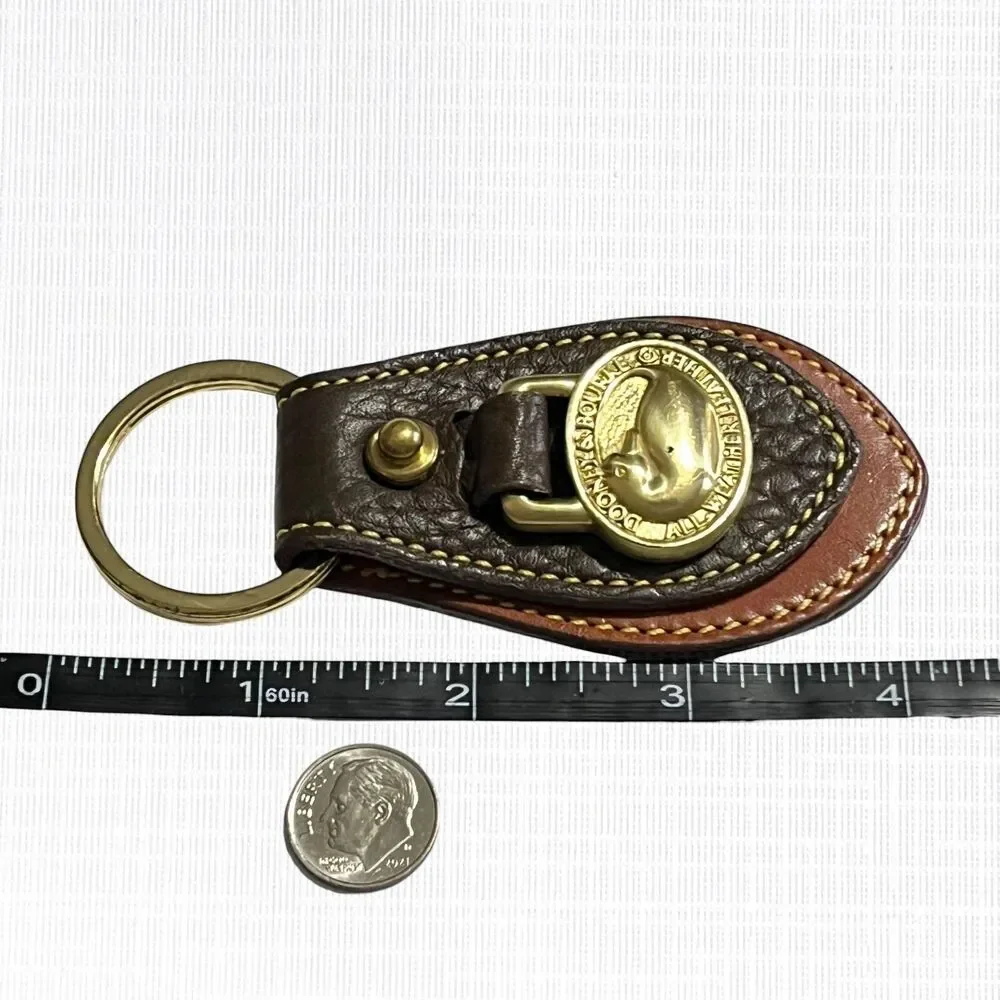 VTG Dooney and Bourke Key Ring Fob Brown 2 Tone All Weather Leather Brass Duck